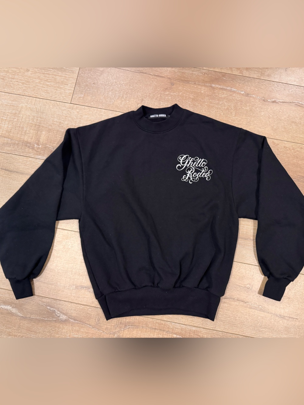 Ghetto Rodeo Black Crewneck Sweatshirt with White Script Logo